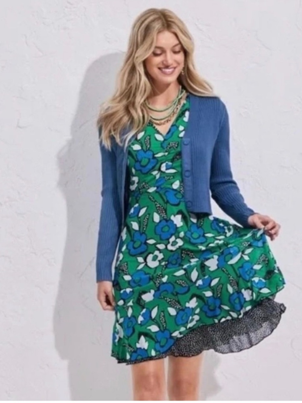 CAbi Celebrate Reversible Nylon Floral Polka Dot Dress Size Large Style #6148
